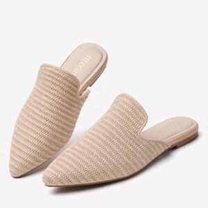 Tilocow Mules Pointed Toe Backless Loafers Flat Mule Slides Slip on Size 8